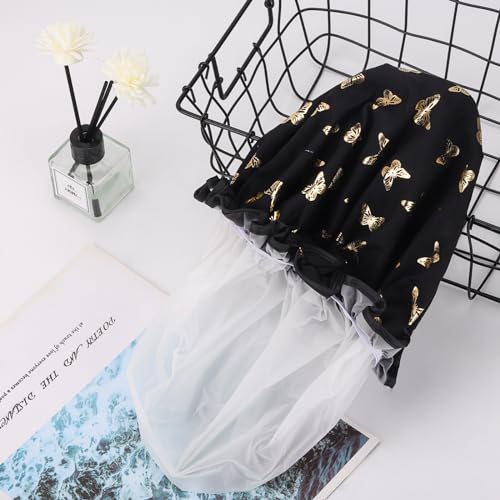 4 Pcs Shower Caps Hat for Women and Girl, Reusable Waterproof Bath Cap Double Waterproof Layers Butterfly - color: 4 Pack - Butterfly