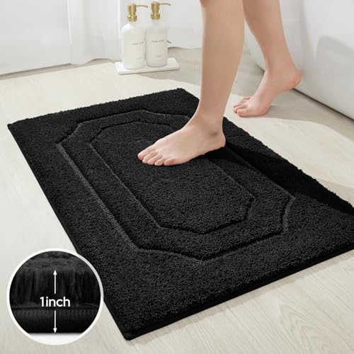 HOMEIDEAS Black Bathroom Rugs Sets 2 Piece, Extra Soft and Absorbent Microfiber Plush Bath Mat with Non Slip Backing - color: Black