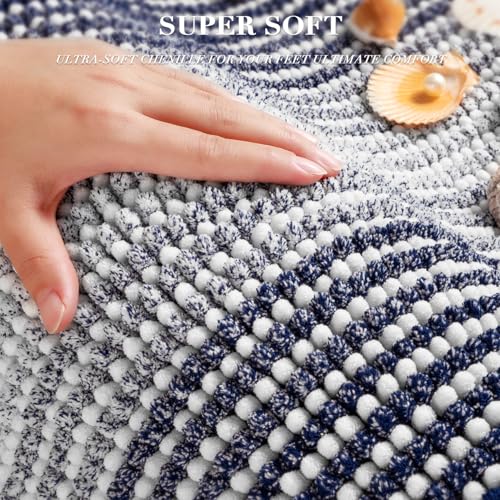 BSICPRO Bathroom Rugs and Mats Sets, 2 Piece Thick Absorbent Chenille Non Slip Soft Shaggy Floor Mats Machine Washable (20" x 47" Plus 16" x 24", Navy) - color: Navy, size: 20" x 47" Plus 16" x 24"