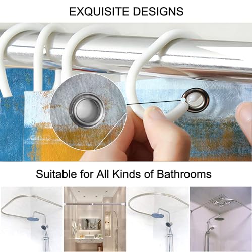 Lnond 4Pcs Bathroom Shower Curtain Sets with Rugs,Blue Orange Painting Art Bathroom Sets with Shower Curtain and Rugs and Accessories - color: Orange Blue White