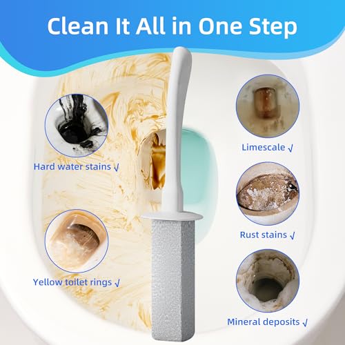 Toilet Brush and Holder Set with Pumice Stone – Long Handle Toilet Bowl Brush, Anti-Splash Scrubber, Ventilated Drip-Free Base, Deep Cleaner for Hard Water Stains, Limescale, Toilet Rings, Grey - color: Gray