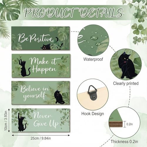 4Pcs Sage Green Office Decor for Women Inspirational Wooden Wall Decor for Office Home Sage Green Black Cat Wall Art Motivational Quotes Wooden Signs Set Positive Affirmations for Bedroom Work - style: Sage Green