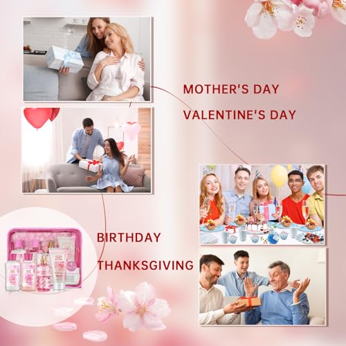 Beautifier Life Bath and Body Gift Set for Women and Girls,Japanese Cherry Blossom,4PCS Set for-Shower Gel,Body Lotion,Body Mist,Exfoliating Scrub,Body Care Travel Set for Birthday Mother's Day Gifts