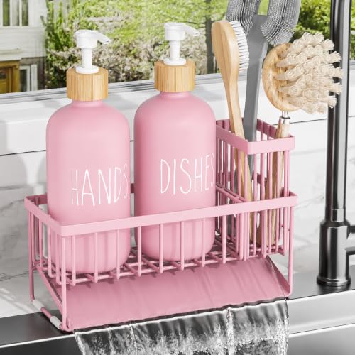 soap Dispenser (Pink Sponge Holder + Pink Bottle) - color: Pink Sponge Holder + Pink Bottle