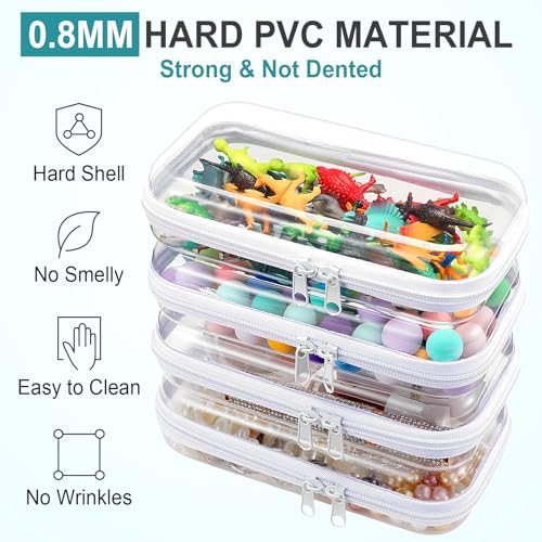 Hoolerry 4 Pcs Hard Clear Zipper Case Makeup Bags Plastic Zipper Pouch Transparent Storage Box Containers for Cosmetics, Snacks, Building Blocks, Puzzles(Clear,7.5 x 3.9 x 2 in,White) - color: White, size: 7.5 x 3.9 x 2 in