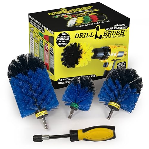 Drillbrush Handle & Drill Powered Boat Detailing Kit - Boat Bristle Brush for Drill - Marine Accessories for Boats - Rounded Corner Brushes for Pools, Rafts, and Fish Tanks - Pool Tile Cleaner Set - color: Blue