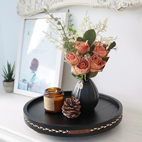 Farmhouse Decorative Round Tray, 11.81 Inch, Versatile Centerpiece Tray for Coffee Table Kitchen Living Room Bathroom, Home Decor Accent Black with Stripes - color: Black With Stripes