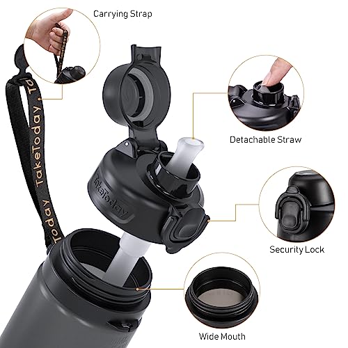 TakeToday Collapsible Water Bottles 21oz (600mL), Foldable Platinum Silicone Travel Water Bottle with Straw & Carry Strap, Leak-Resistant Screw Lid, Wide Mouth, BPA-Free for Hiking, Camping, Travel - color: Black&Jungle