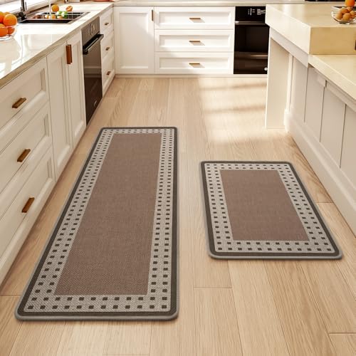 Kitchen Mats for Floor, 17''x30''+17''x47''Kitchen Rugs Set of 2, Washable Absorbent Kitchen Mat Non Slip, Braided Kitchen Runner Rug, Kitchen Sink Rug, Brown - color: B Graphic Brown, size: 17''x30''+17''x47''