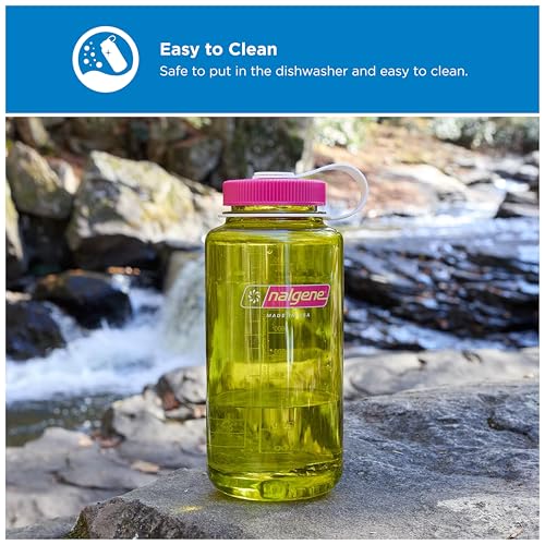 Nalgene 32 oz Wide Mouth Water Bottle | BPA-Free, Durable & Leak Proof, Lightweight Bottle for Hiking & Gym, Work & Travel - color: Endive w/ Fuchsia Purple, size: 32 Ounces