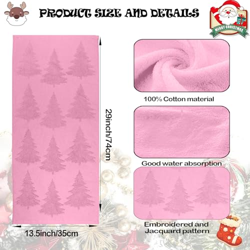 2 Pack Christmas Tree Hand Towels 100% Cotton Jacquard Holiday Kitchen Dish Towels Retro Neutral Pink Bathroom Towels Set Gift Seasonal Xmas Winter Bathroom Decor (Pink Christmas Tree) - color: Pink Christmas Tree