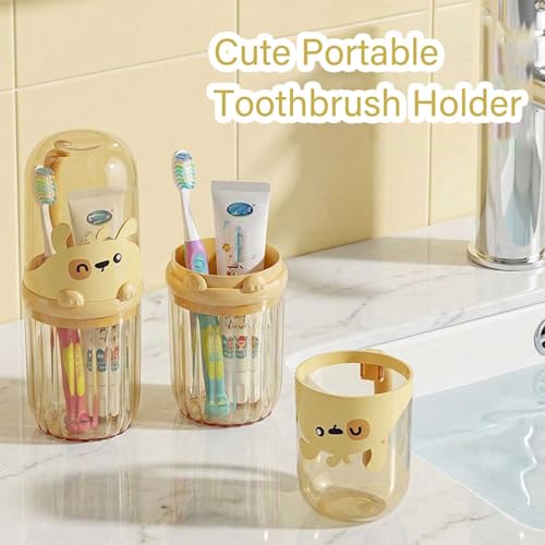 Toothbrush Travel Case for Kids with Detachable Handle, Portable Cute Toothbrush Holders, Multifuction Toothbrushes Toothpaste Storage Box for Camping Travel or Daily Use (Yellow) - color: Yellow