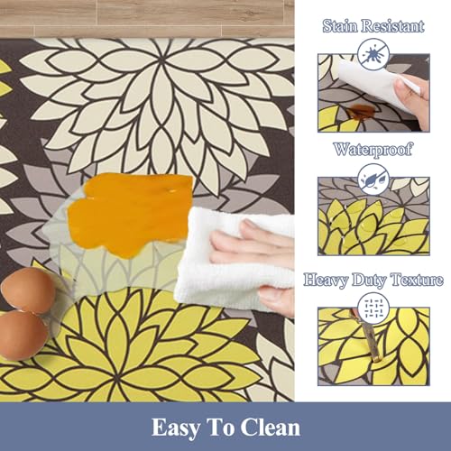 HEBE Anti Fatigue Kitchen Rugs Sets of 2, Non Slip Kitchen Mats for Floor, Waterproof Cushioned Comfort Standing Carpet for Kitchen Sink, Home Office, Laundry Room - color: Bright Yellow, size: 17.3"x48"+17.3"x28"-0.4"Th