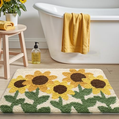 LUMI Bathroom Rug 20x32, Soft Absorbent Microfiber Bath Mats, Non-Slip Machine Wash Bath Mats for Bathroom, Shower and Bathtub Floor, Sunflower - color: E-amber Sunflower, size: 20"x32"