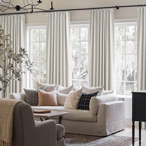 Living Room Black Out Curtains 63 Inch Long, Insulated Thermal Room Darkening Kitchen Drapes for 62 Inch Window Boho Linen Basement/Office/Dining Room/Kids (40"x63"x2 Panels)Blackout Pinch Pleated - color: Birch, size: 40"W x 63"L (Pack of 2)