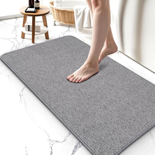 Upgraded Bath Mat 24x36Inch, Thin Bath Mats Rugs with Rubber Backing Non-Slip, Absorbent,Quick Dry Machine Washable, Home Decor Accessories Cozy Cloth Bathroom Rugs fit Under Door/Sink/Tub/Shower-Gray - color: Grey, size: 24"x36"