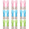 Mimorou 9 Pairs Household Dishwashing Rubber Gloves Long Cuff and Flock Lining Cleaning Gloves Reusable Waterproof