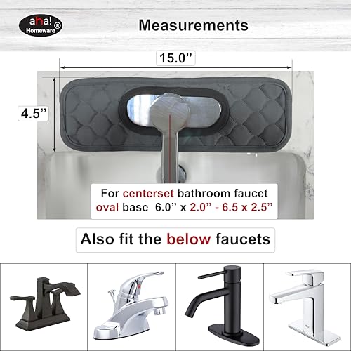 Bathroom Sink Splash Guard Oval-Hole Rectangle-Hole: AHA HOMEWARE, Faucet Mat for Bathroom Sink Oval Base , Bathroom Sink Water Splash Guard Centerset Rectangle Base (Black & Gray) - color: Black & Gray