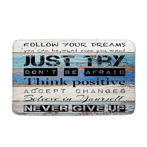 Inspirational Quote Bathroom Rugs Motivational Word Proverb Rustic Wooden Plank Blue Brown Vintage Barn Door Country Farmhouse Bath Mat Bedroom Kitchen Toilet Floor Doormat 17.8x29.5 - color: Grey, size: 17.8x29.5