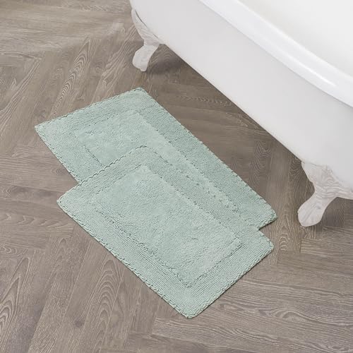 Laura Ashley Ruffle Border 100% Cotton Bath Rug Set, Aqua, 17" x 24"/ 20" x 32" - color: Aqua, size: 1'5" x 2'8" (Rectangular)