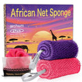 ARCH&M African Net Sponge Authentic with Knots, 53" Extra-Long 2 Pack | Back & Body Scrubber for Women and Men, Exfoliating Shower Loofah Bath Sponge for Daily Use, Travel-Friendly Spa Gift - color: Purple + Pink