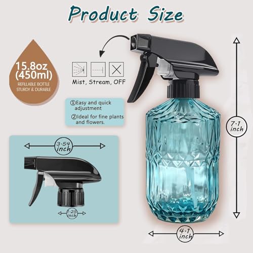 Glass Plant Mister Bottle, 15oz Refillable Water Bottle Spray, Handheld Water Spray Bottle with Reusable Adjustable Mist Nozzle for Indoor Flowers, Outdoor Gardening, Cleaning, Hair & Pets Care (Blue) - color: Blue