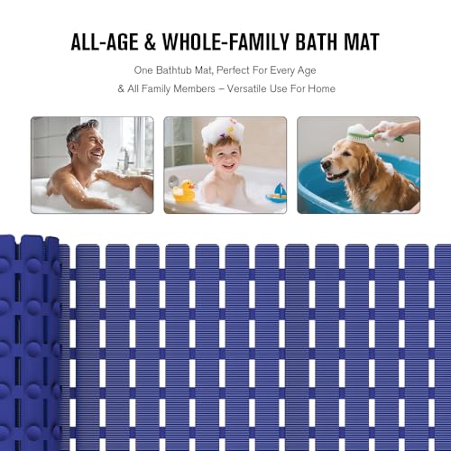 MBOSS Bath Tub Shower Mat Non Slip Bathtub Mats for Bathroom Shower Floor Mat Bath Mats for Shower Tub Anti Slip Shower Mat with Drain Hole and Large Suction Cups(Deep Blue, 27.5 X 15.7 Inch) - color: Deep Blue, size: 27.5" x 15.7" (Rectangular)