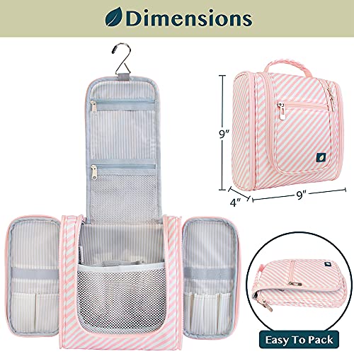 PAVILIA Toiletry Bag Travel Bag for Women Men, Hanging Cosmetic Organizer, Water Resistant Makeup Bag for Accessories Toiletries, Large Travel Essentials Kit (Pink Stripe) - color: Pink Stripe, size: Standard (9x4x9)