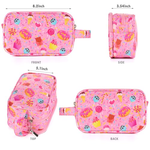 Kids Toiletry Bag for Girls, Travel Toiletry Bag for Little Young Girls Cosmetic Bag Makeup Bag Waterproof Hanging Wash Bag Toddler Toiletries, Candy Pink - color: Pink Candy