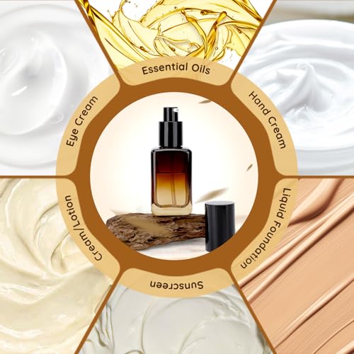 Segbeauty 2pcs 50ml Empty Refillable Glass Pump Bottle, 1.69oz Glass Containers Dispenser Gradient Brown Empty Bottles Travel Size Lotion Bottle with Pump for Essential Oil Blends Cream Lotion - size: 1.7oz/50ml