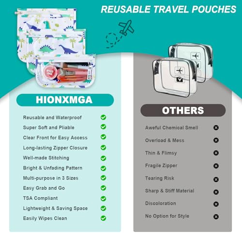 HIONXMGA TSA Approved Toiletry Bag, Set of 3 Clear Travel Toiletry Bag Quart Size Zipper Travel Pouch, Waterproof Makeup Cosmetic Bag for Women Men Kids Toiletries Carry on, Dinosaur White - color: Dinosaur White, Mixed Sizes