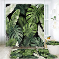 LQCOOL 4Pcs Black Green Shower Curtain Set, Modern Minimalist Bathroom Sets, Abstract Botanical Bathroom Sets with Shower Curtain and Rugs, Tropical Palm Leaves Shower Curtain with 12 Hooks - color: Balck Green