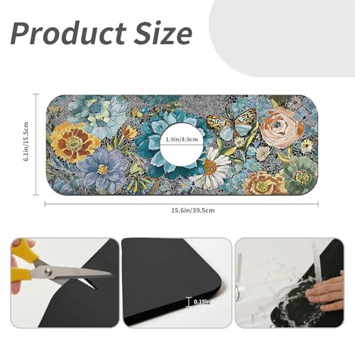 Faucet Fast Absorbent Pad - Chromatic Blooms And Butterfly , Suitable For Kitchen, Bathroom, Island And Other Scenes - color: Chromatic Blooms and Butterfly