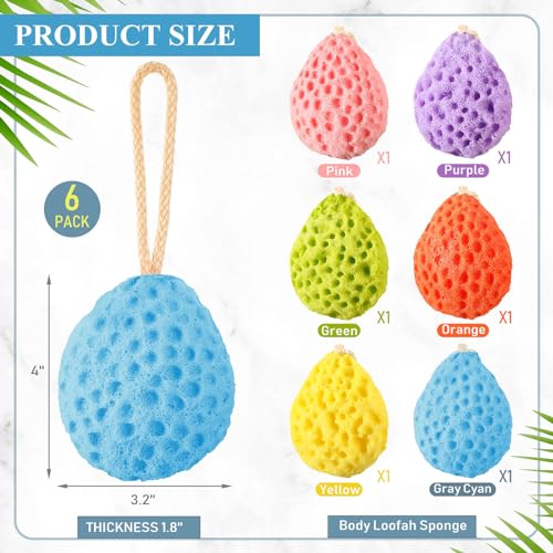 FoldTier 6 Pcs Bath Sponge Deep Cleansing Body Loofah Gentle and Deep Exfoliating Body Scrubber Bath Accessories Men Women Baby Sponge for Bathing Shower (Bright Color) - color: Bright Color