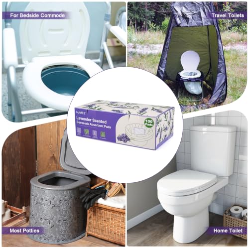 Oumee Scented 100 Count Absorbent Commode Pads for Bedside Commode Bucket | Commode Liner Pads with Absorbent Gel, Potty Liner Pads for Adults Seniors Portable Toilet Pad Bedpans - size: 9.5*5.1in-Lavender
