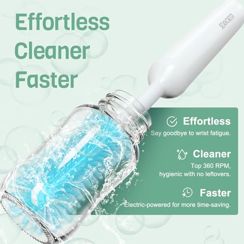 SEANCHEER S02 Electric Bottle Brush Set, Portable Baby Bottle Brush Cleaner, AA Battery-Powered & IPX7 Waterproof, with Silicone Bottle/Nipple/Straw Brush, for Home & Travel (Blue) - color: White-blue