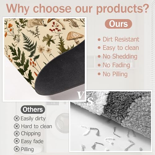 Bath Mat,Mushroom Forest Bathroom Rugs,Quick-Drying Non-Slip Rubber Bath Mats Herbs Flowers Absorbent Diatomaceous Earth Mat for Bathroom Home Decor 17"x29.5" - color: Mushroom Forest,herbs Flowers