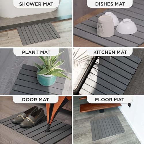 MophonicHome Extra Long Foldable Stone Bath Mat 32 x 15 - Diatomaceous Earth Shower Mat, Non-Slip Quick-Dry Stone Bath Mats for Bathroom, Super Absorbent, Compact Design, Easy to Clean, Dark Gray - color: Extra Long Dark Gray