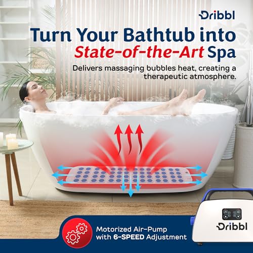 Dribbl Electric Bubble Massage Bathtub Mat – Non-Slip Full-Body Waterproof Hot Tub Spa Mat for Bath with Heater, Motorized Air Pump, and Remote Control, 6-Speed Adjustable Massage, Blue - color: Blue