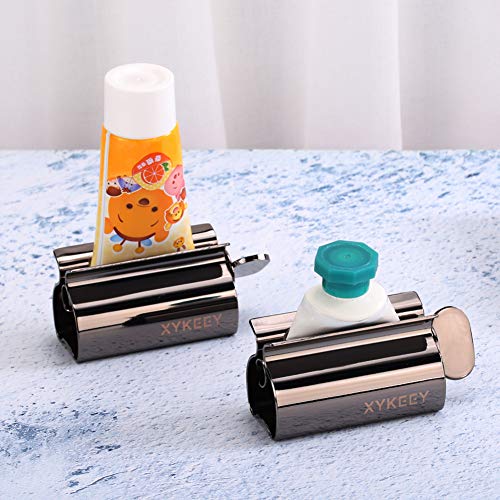 XYKEEY Toothpaste Tube Squeezer - Set of 2 Toothpaste Squeezer Rollers, Metal Toothpaste Tube Wringer Seat Holder Stand (Black) - color: Black