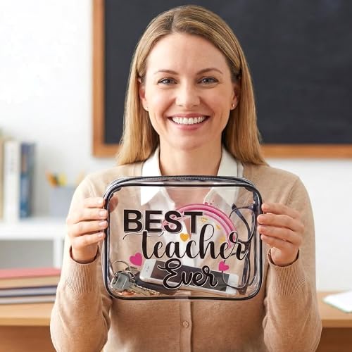 Teach Bag Clear Zipper Pouch, Teacher Survival Kit Bag, Clear Makeup Cosmetic Bag, PVC Waterproof Travel Toiletry Bag Graduation Thanks Gift (C) - style: C