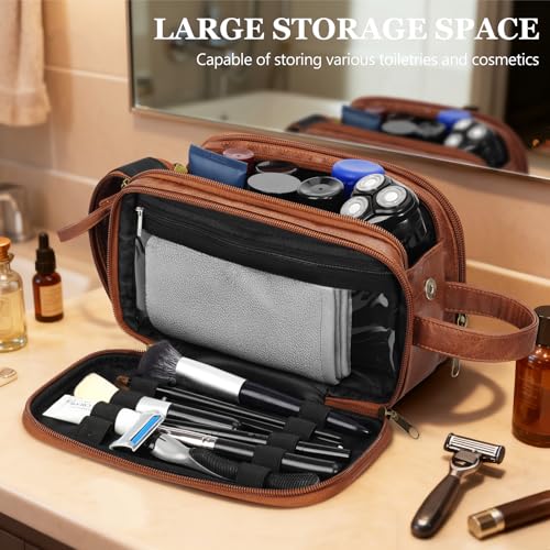 Dad Birthday Gifts for Husband Men,Personalized Leather Toiletry Bag,Father Day Gift from Daughter Wife,Engraved Shaving Bag for Groomsmen Anniversary,Thanksgiving Christmas Valentine's Day-Browm S - color: Brown