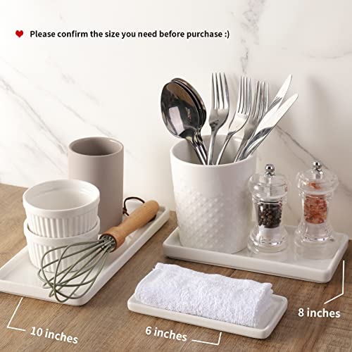 Gurygo 2 Pack 8" Ceramic Rectangular Vanity Trays, White, Set of 2 - color: White, size: M - 8.1"(Set/2)