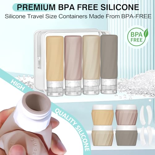 14pack Travel Bottles for Toiletries, TSA Approved Travel Size Toiletries Containers Set, Premium Silicone Leak Proof Refillable Squeezable & Creams jars Accessories Kit W/Clear Bag (Apricot) - color: Apricot