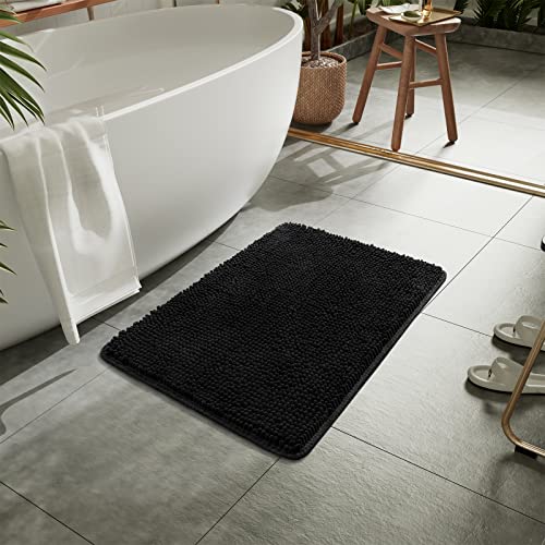 LOCHAS Luxury Bathroom Rug Shaggy Bath Mat 24 x 36 Inch, Washable Non Slip Bath Rugs for Bathroom Shower, Soft Plush Chenille Absorbent Carpets Mats, Black - color: Black, size: 2' X 3' (24''x36'')