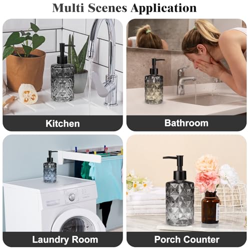 Glass Soap Dispenser with Plastic Pump, 1 Pack 11oz Gradient Diamond Design Black Soap Dispenser for Dishwashing Liquid, Lotion Shower Gel - color: Gradient Black