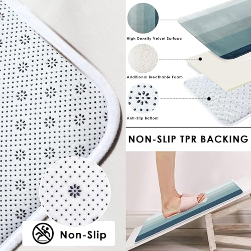 Striped Blue Shower Curtain Set with Toilet Lid Cover and Non-Slip Rugs for Bathroom, Minimalist Neutral Ombre 4 Pcs Shower Curtain, Modern Bathroom Set with 12 Hooks - color: Ombre Blue