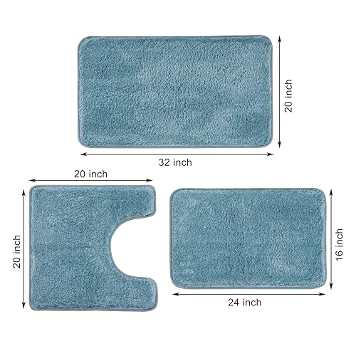 3 Pieces Luxury Bathroom Rug Set with U-Shaped Toilet Rug, Non-Slip Rubber Bottom, Thick Microfiber Fluffy Plush, Water absorption, Quick Dry, Ultra Soft, Bath Mats for Bathroom, Tub(Lake Blue) - color: Lake Blue