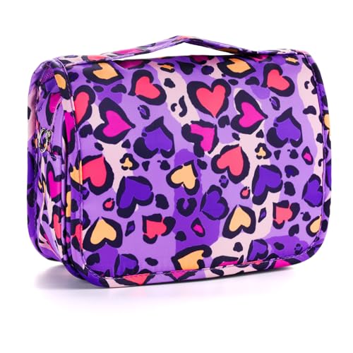 Kids Hanging Toiletry Bag for Girls, Travel Toiletry Bag for Little Young Girls Cosmetic Makeup Waterproof Wash Bag Toddler Traveling Toiletries, Leopard Purple - color: Leopard-Purple