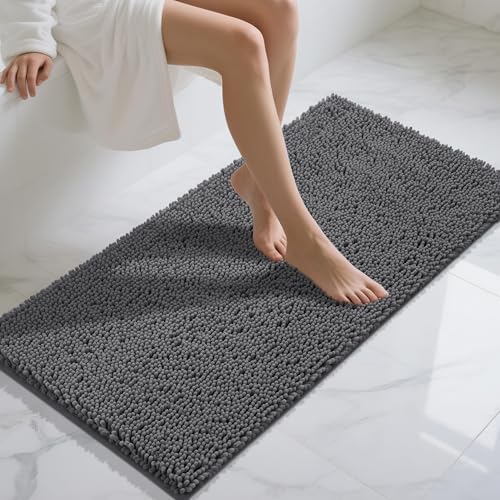 Yimobra Long Bathroom Rugs 47"x24", Extra Soft Non Slip Bath Mat for Tub, Super Absorbent Quick Dry Shaggy Rug Floor Carpet, Machine Washable,Dark Gray - color: Dark Gray, size: 47" X 24"